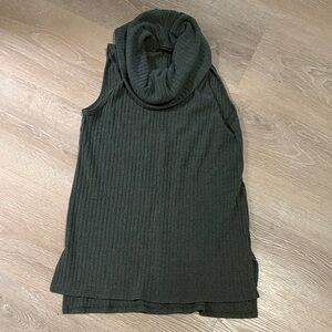Sleeveless Ribbed Cowl Neck Sweater - Dark Olive